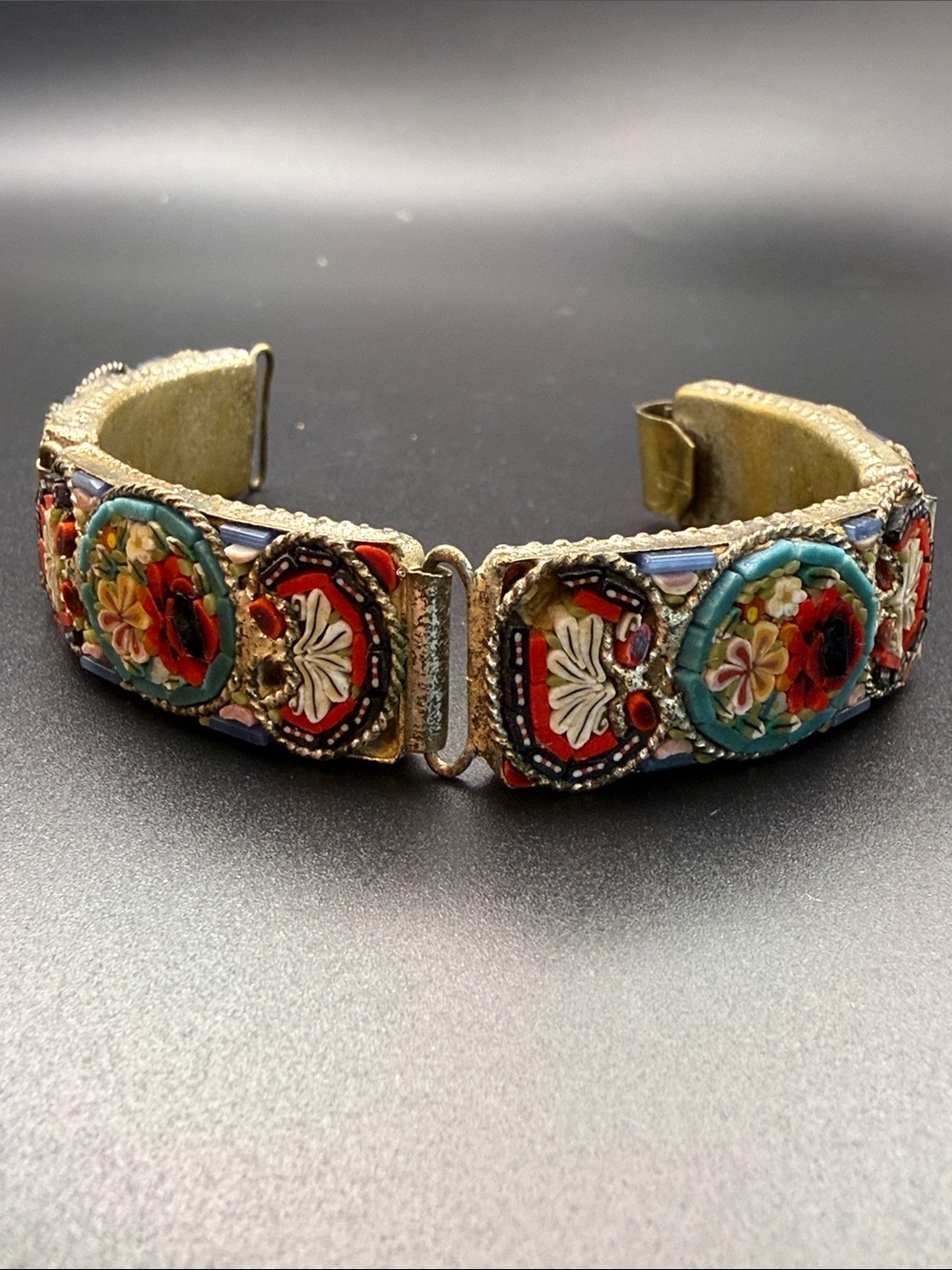 Vintage Venetian Millifiori Micro Mosaic Flower Link Bracelet